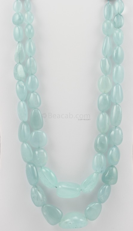 14 to 32 mm 2 lines aquamarine gemstone tumbled beads 1030.00 carats